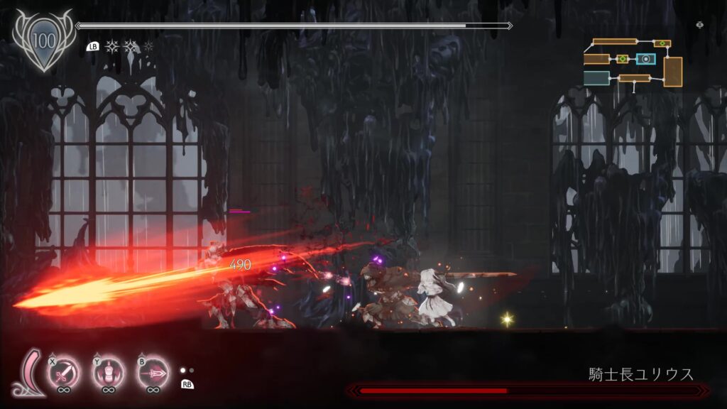 黒衣の騎士など複数のスピリットを駆使してボスと戦うエンダーリリィズのアクションシーン