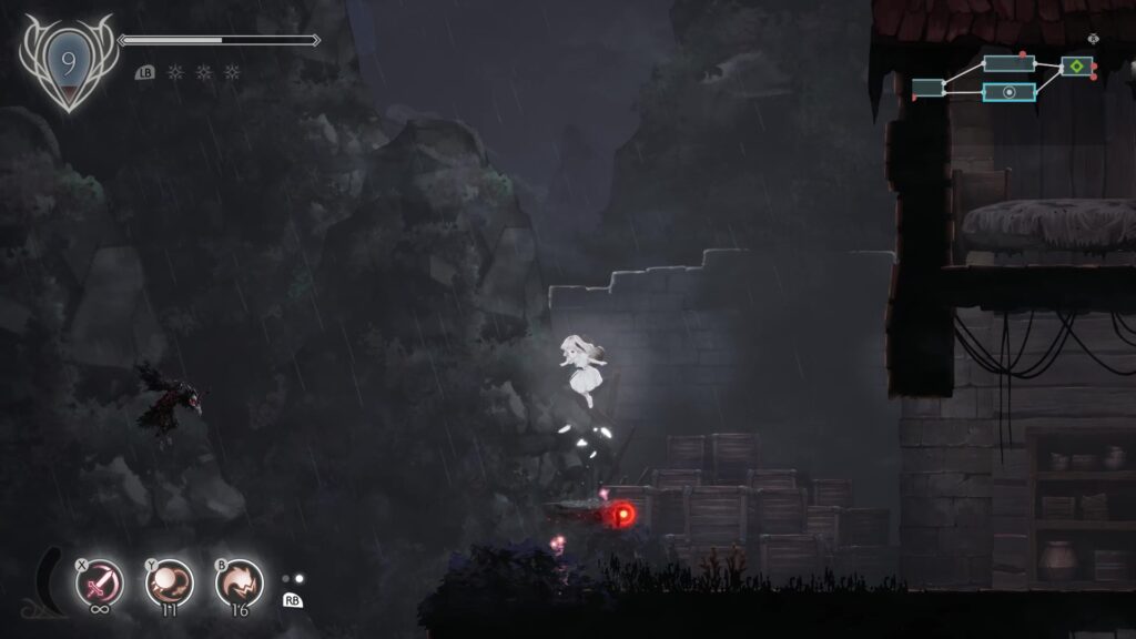 敵の攻撃をジャンプで回避するリリィのゲーム画面