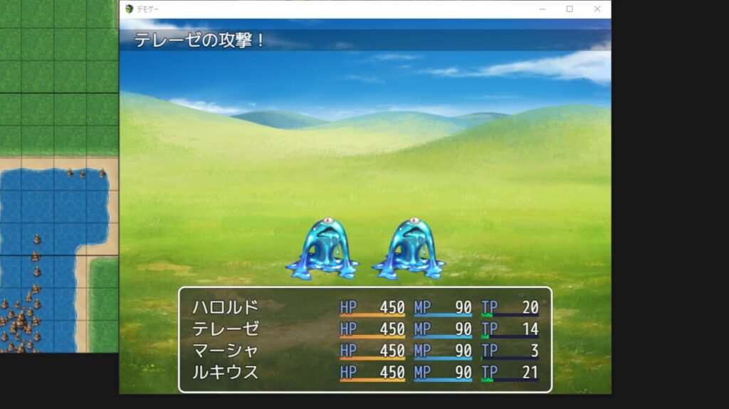 デフォルトスライムとデモプレイでバトル