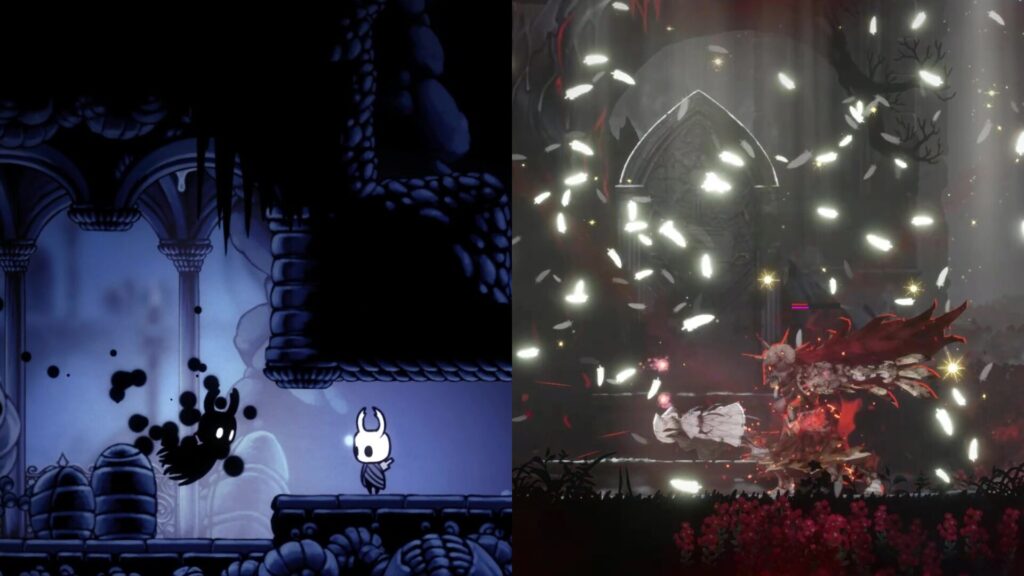 ホロウナイトの影回収シーンとエンダーリリィズの被弾シーンの比較画像